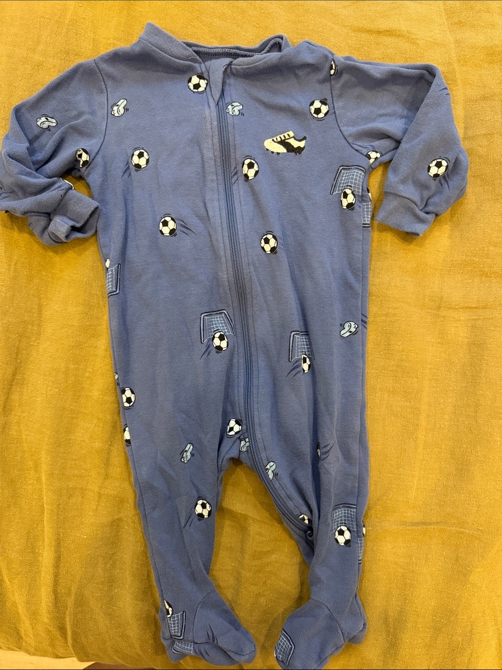 4/ $25 Pekkle Blue Soccer-Print Footed One-Piece for Kids